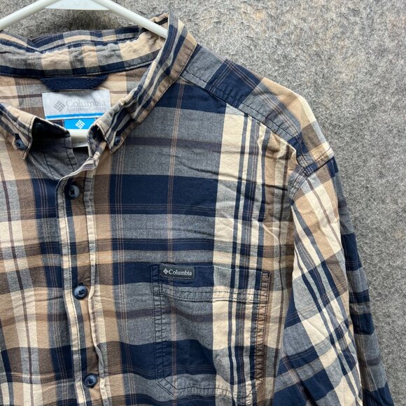 Vintage Columbia Shirt Mens XL Blue Navy Button Down Madras Plaid Outdoors - Picture 11 of 12
